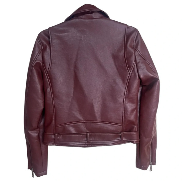 Rebecca Minkoff Biker Moto Jacket Red Burgundy Motorcycle Faux Leather in Small - Picture 4 of 5